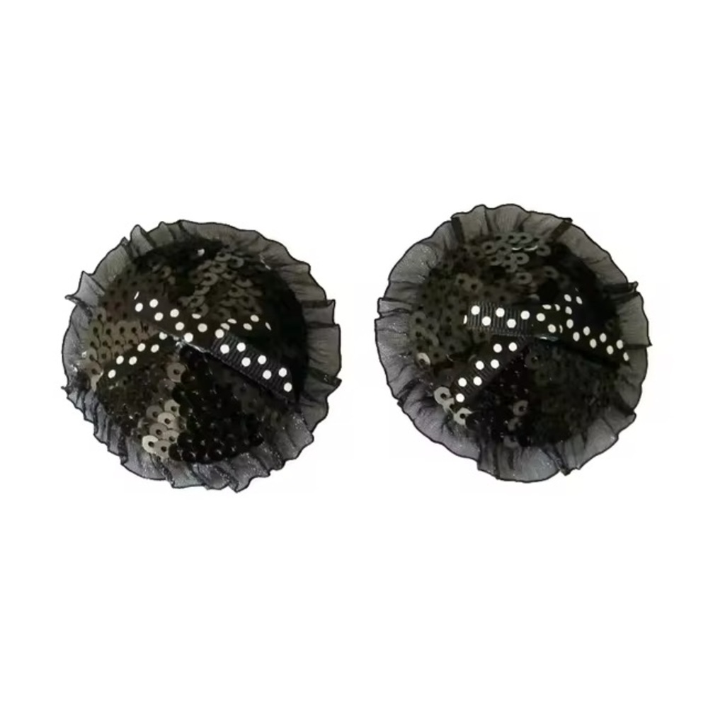 Black Sequin Pasties with Ruffle Trim – Playful Bow Accent